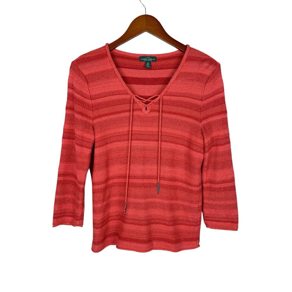 Lauren Jeans Co. Ralph Lauren Sweater Coral Cotton Stripe Pullover Women's M